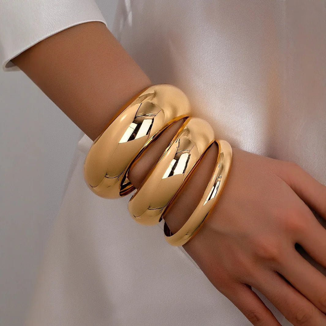 3PCS Set Stainless Steel Round Smooth Bangles -