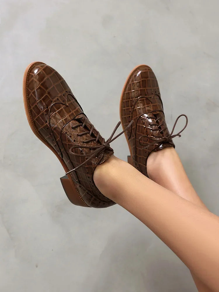2025 Women Shoes Spring New Fashion Round Toe Lace Up Retro Single Shoe for Office Party Walk Thick Low Heeled big Size 48 775-1 -