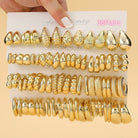 6 PAIRS-36 PAIRS Trendy Golden C-shaped, Water-droplet, Threaded Earring Set, -