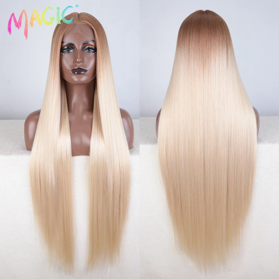 Achieve a magical transformation with this 38-inch ombre blonde lace front wig. Ideal for cosplay, events, or everyday wear, this wig offers a cute and stylish look that is sure to turn heads. -
