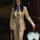 Autumn Retro Red Women's Jacket Pant Sets 3Piece Suit Single Button Peaked Lapel Blazer Formal Office Professional Outerwears -