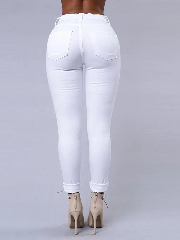 High Waist Ripped Women's Skinny Jeans -