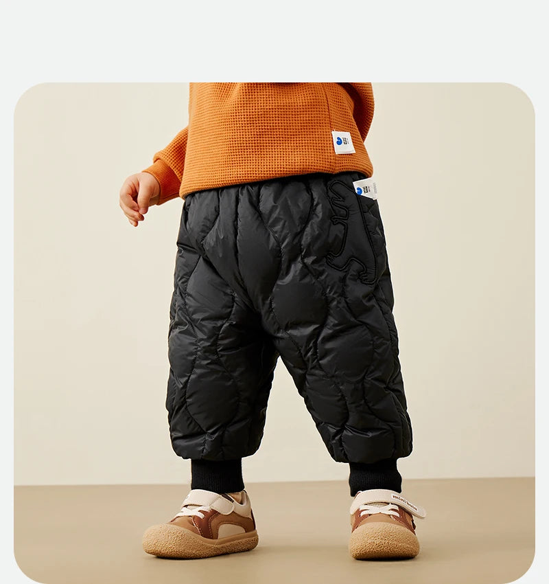 Keep your kids cozy and protected with these new style three-proof high-waisted warm down trousers—perfect for boys and girls on chilly days! -