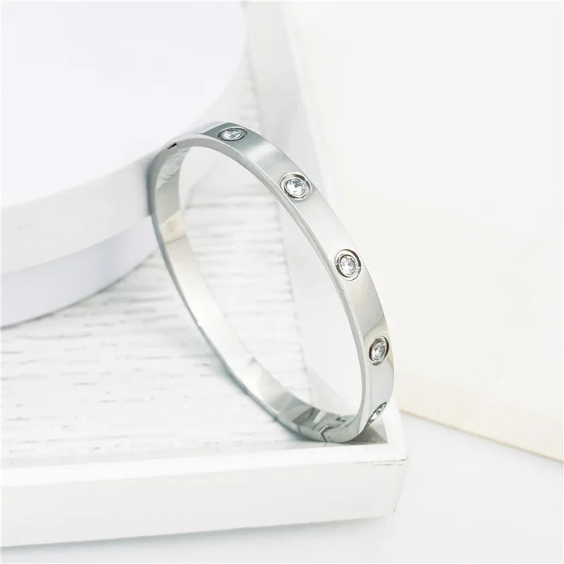 Gold Color Zircon And Cross Nut Nail Bracelet Gold & Bangle For Woman -