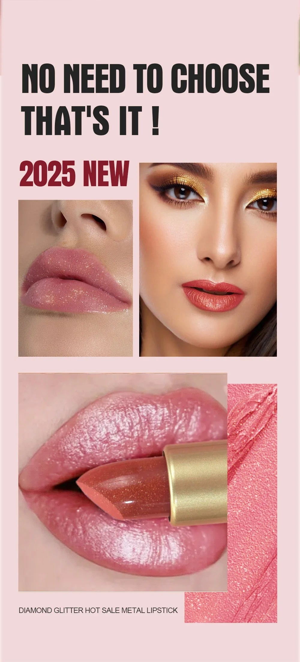Chocolate Brown Luxurious Metallic Glitter Lipstick Long-Lasting Waterproof Non-Fade Shimmery Pearl Sparkling Lip Gloss Makeup -