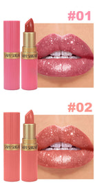 Chocolate Brown Luxurious Metallic Glitter Lipstick Long-Lasting Waterproof Non-Fade Shimmery Pearl Sparkling Lip Gloss Makeup -