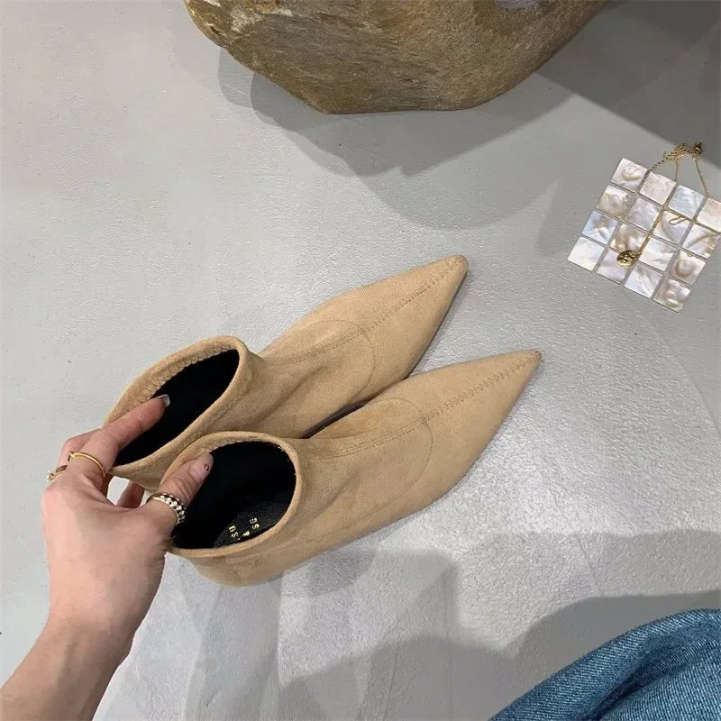 Shoes for Women 2025 High Quality Elegant Ankle Women's Boots Fashion Back Zipper Solid Office and Career Sexy Pointed Toe Boots -