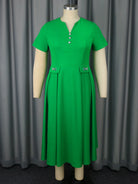Elegant Short Sleeve Midi A Line Dresses for Women with Decorative Buttons Ideal for Church Brunch Garden Party or Daytime Event -