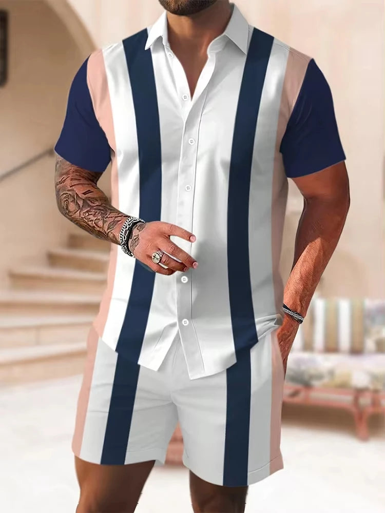 Summer Men's Short Sleeve Shirt And Beach Shorts Set Outdoor Sports Comfortable Men's Shorts Hawaii Men's Travel Casual Shirt -