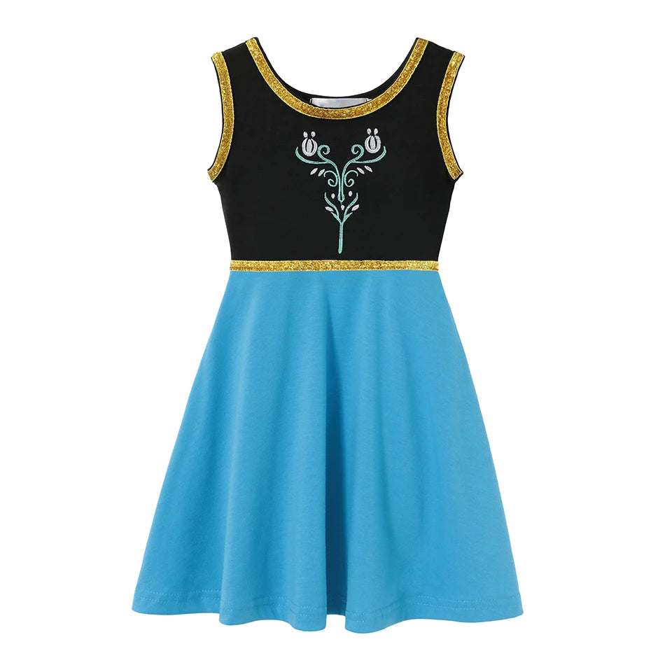 Summer Casual Dress for Girls Mermaid Dress One-Shoulder Sling Short Sleeve Cosplay Princess Costume Casual Vest 2-10 Years -