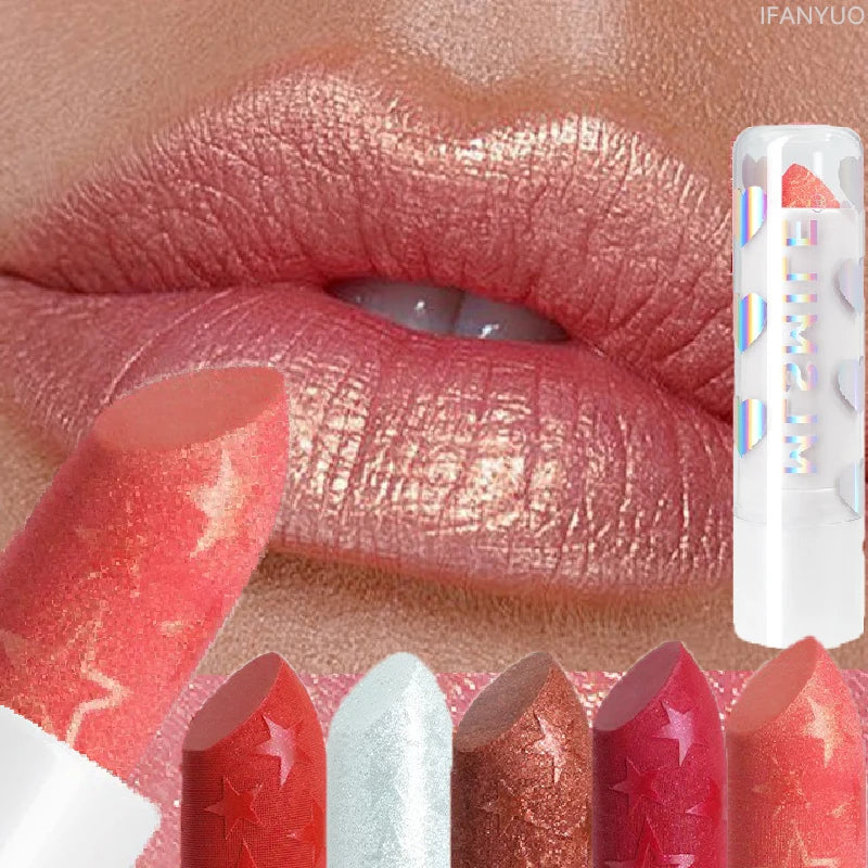 Diamond Metallic Pearlescent Lipstick Shiny Non-stick Cup Matte Velvet Waterproof Lip Stick Sexy Red White Lips Makeup Cosmetics -