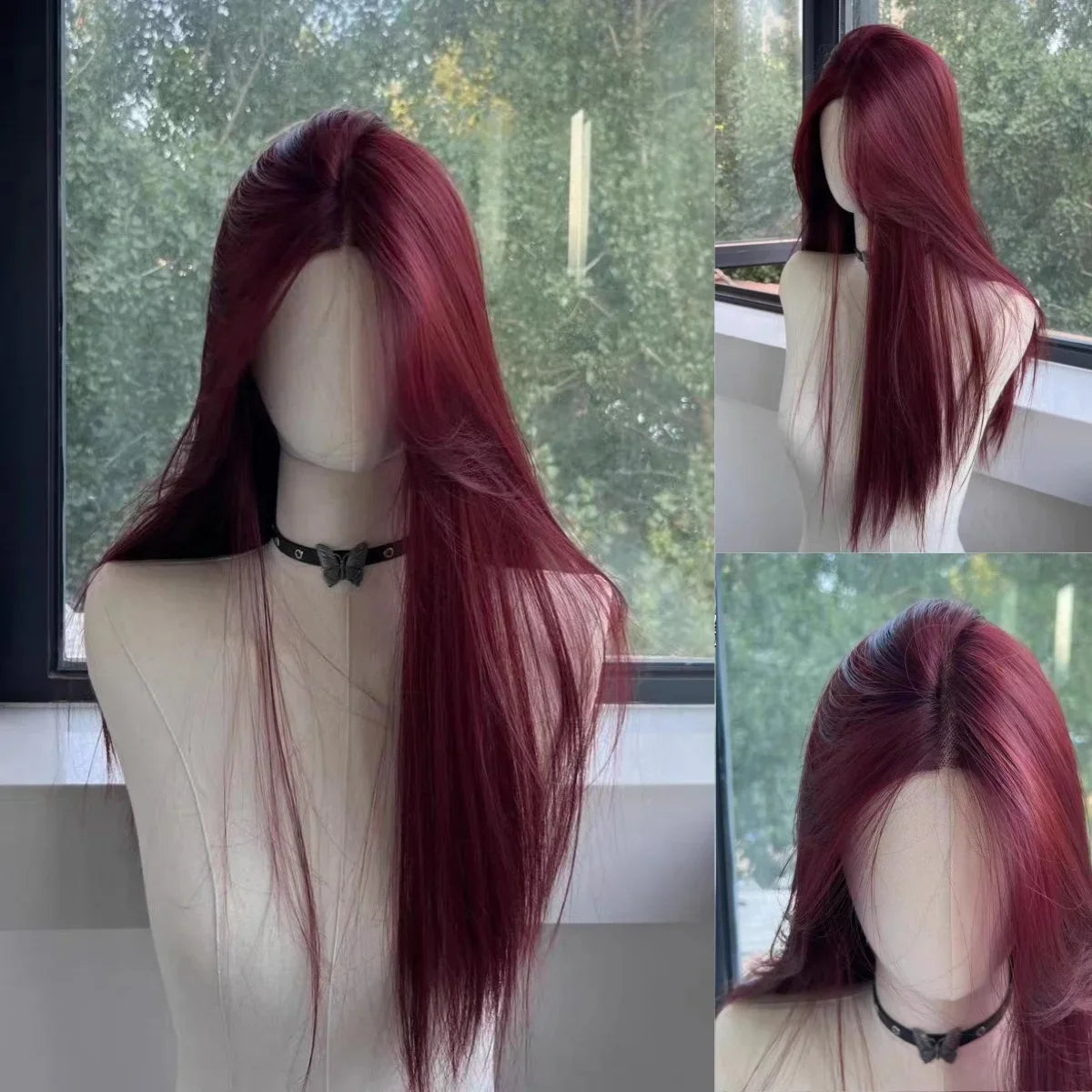 Red Straight Lace Front Wig for Cosplay Daily Use Heat Resistant Headband. -
