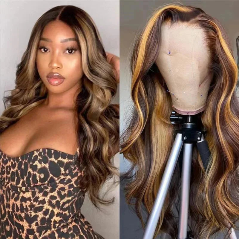 Elevate your style with this 30-inch highlight human hair body wave wig—featuring a 13x6 HD lace frontal for a natural look, perfect for cosplay and everyday elegance! -