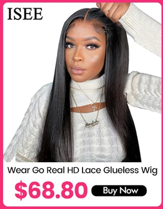 Wear Go Glueless Wigs ISEE Hair Brazilian Kinky Straight 7x5 HD 100% Glueless Preplucked Human Wigs Ready To Go Pre Cut No Glue -