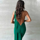 One Shoulder Sleeveless Backless Maxi Dress -