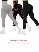 Three pairs of seamless high-waist yoga trousers, solid color + tie-dye combination, perfect for yoga, gym and running. -