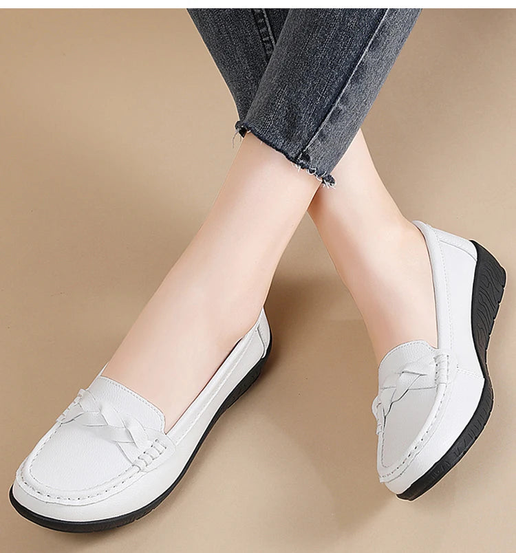 Shoes Women 2025 New Loafers Slip On Flats Leather Shoes Woman Comfortable Flat Shoes Women White Zapatos Mujer Women's Footwear -