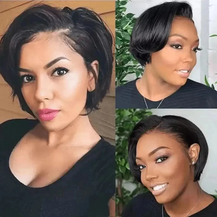 Refresh your style with this 13x4 lace frontal short human hair wig—featuring a trendy pixie cut and natural lace front for a flawless, stylish look! -