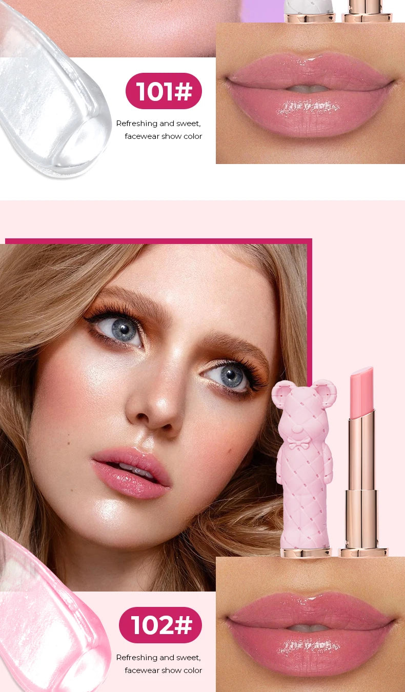 Beauty Glazed Bear Moisturizing Lipstick,Colored Lip Balm,Nourishing Lip stick,Easy To Color,Watery -