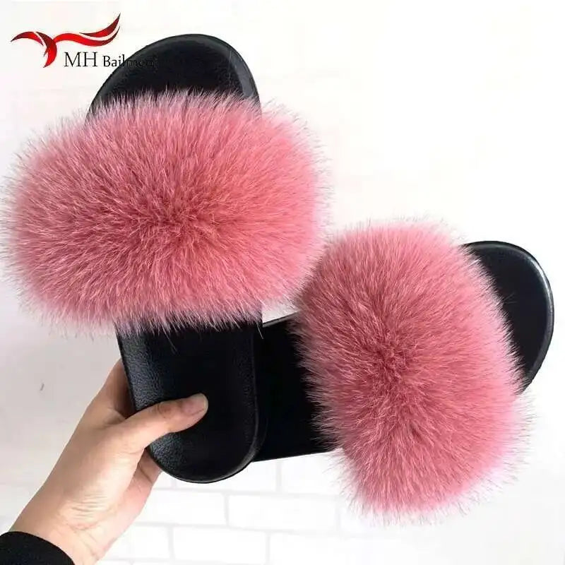 Real Fox Fur Slippers -