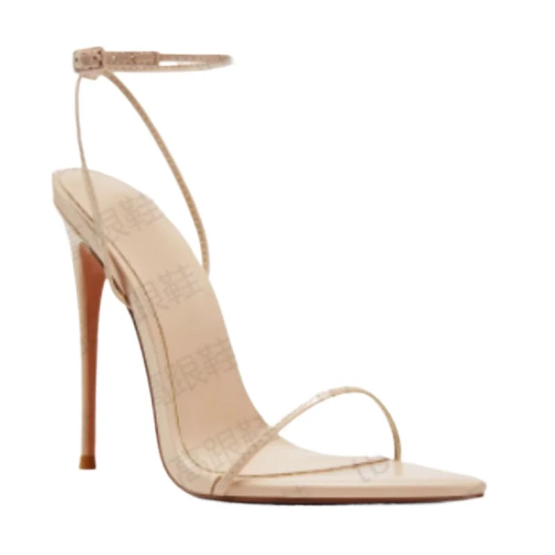 Silver 12cm slim toe high-heeled shoes, 2025 new sexy one-piece buckle fashion sandals, single shoe33-46 -