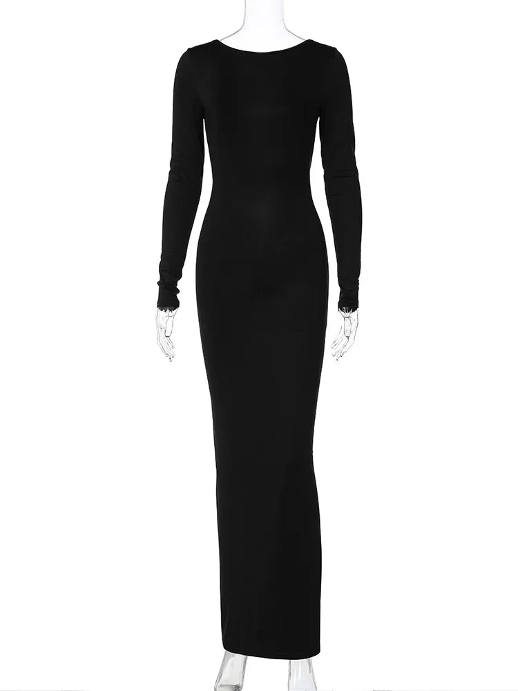 Elegant Long Sleeve Backless Dress -
