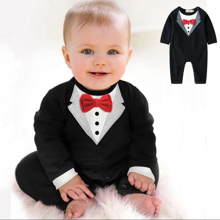 Dress your little gentleman in style with this cotton formal romper—perfect for baby boys who love to look sharp and charming! -