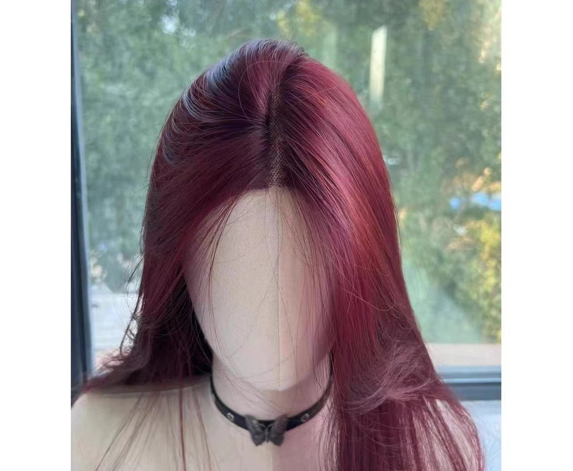 Red Straight Lace Front Wig for Cosplay Daily Use Heat Resistant Headband. -