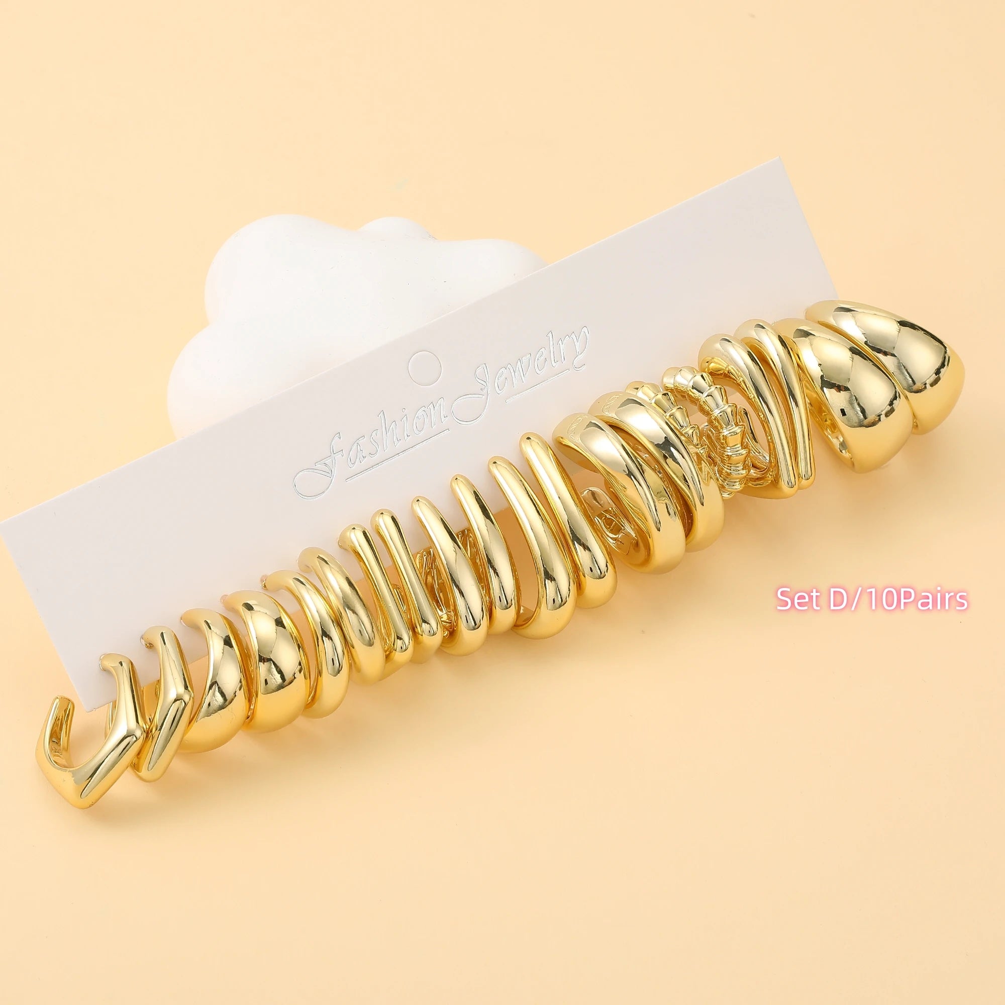 6 PAIRS-36 PAIRS Trendy Golden C-shaped, Water-droplet, Threaded Earring Set -