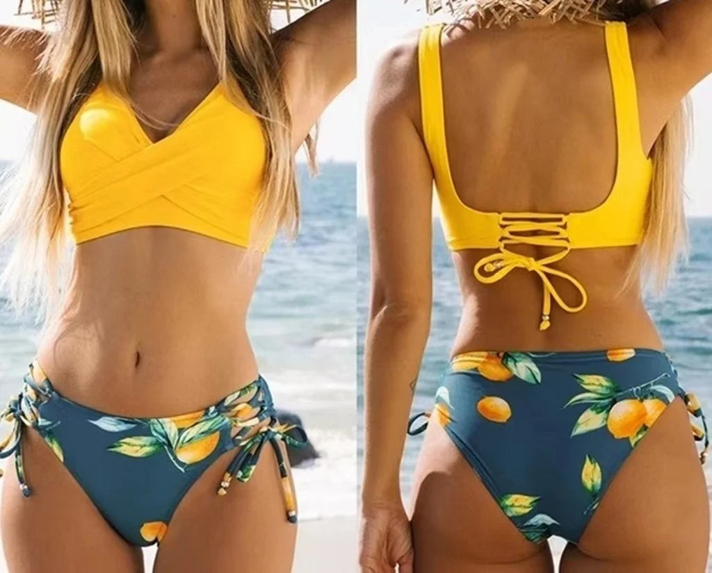 Women's Bikini Swimsuit Front Cross Lace Up Two Piece Bathing Suit -