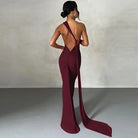 One Shoulder Sleeveless Backless Maxi Dress -