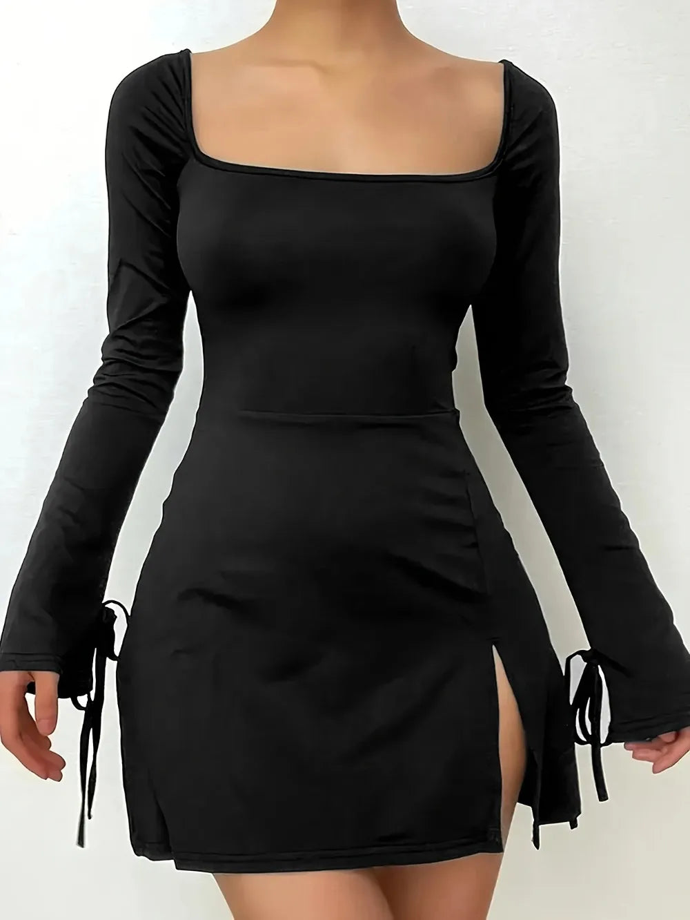 Womens Sexy Mini Dresses Long Sleeves with Lace-up Split -