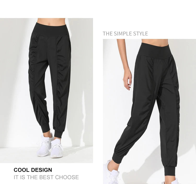 Woman Yoga Pants Hem Bound Running Fitness Loose Slim Quick-Dry Yoga Pants Pleated Capris Pockets Jogging Pants Sports pants -