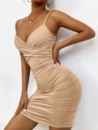 Summer sexy V-neck backless camisole skirt hot selling women's pleated buttocks wrapped dress -