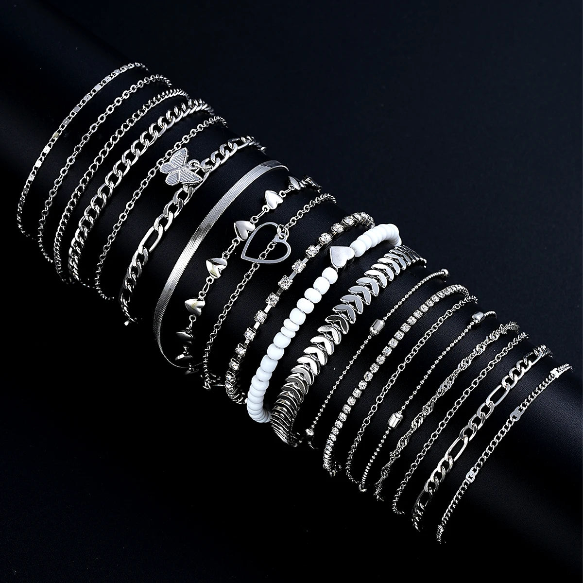 19Pcs Silver Color Anklet Sets -