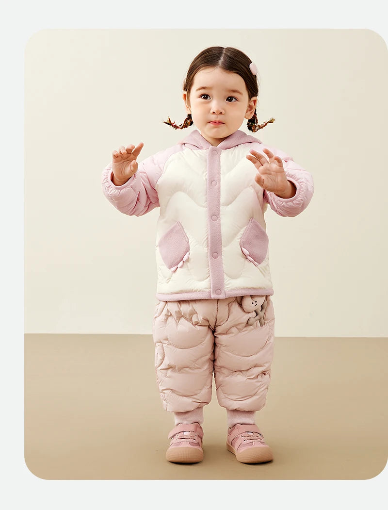 Keep your kids cozy and protected with these new style three-proof high-waisted warm down trousers—perfect for boys and girls on chilly days! -