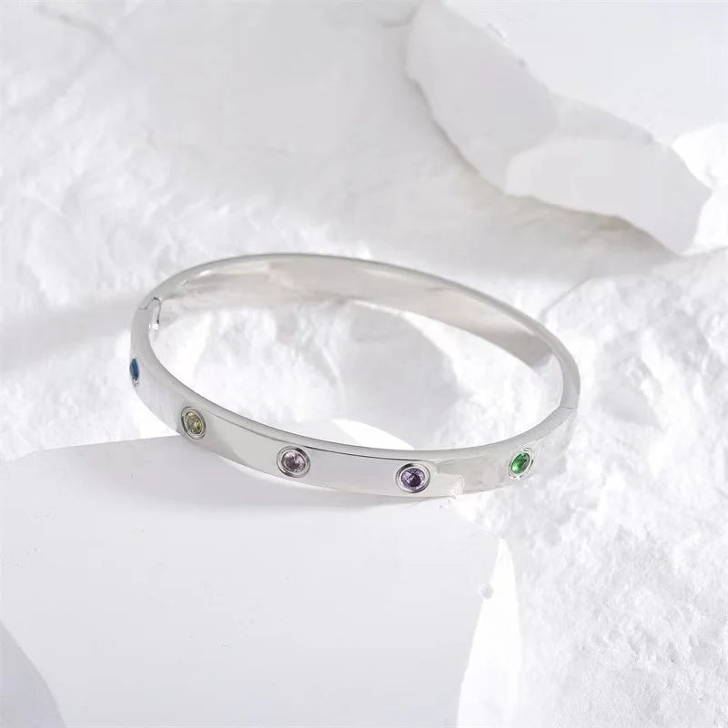 Gold Color Zircon And Cross Nut Nail Bracelet Gold & Bangle For Woman -