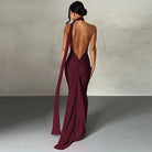 One Shoulder Sleeveless Backless Maxi Dress -