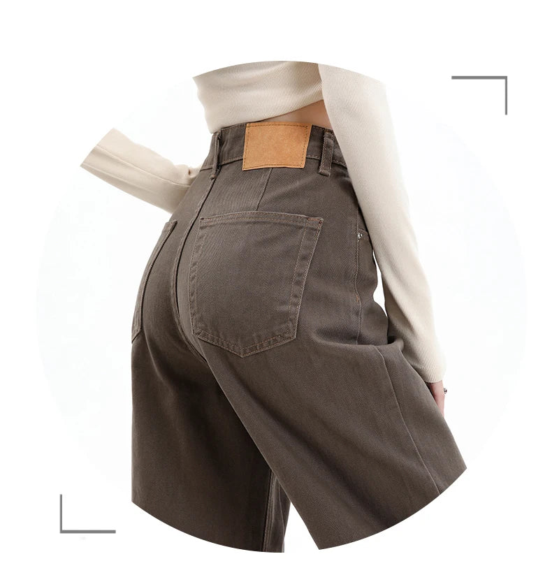Rock the urban vibe with these baggy, high-street fashion, straight brown jeans for women! -