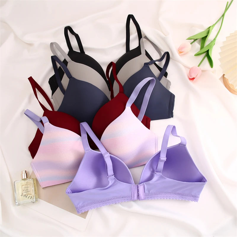 FINETOO Sexy Wire Free Push Up Underwear For Women Seamless Deep V Cup Bras Adjustable Comfort Bralette Female Backless Lingerie -