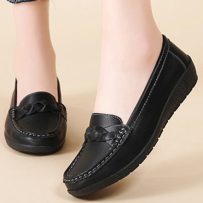 Shoes Women 2025 New Loafers Slip On Flats Leather Shoes Woman Comfortable Flat Shoes Women White Zapatos Mujer Women's Footwear -