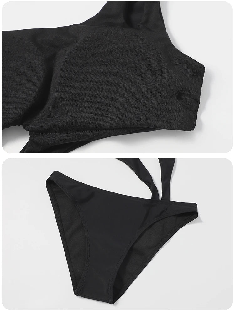 Black Women Swim Suit One-piece Swimsuits Korean Fused Swimwear Ladies Bathing Suits Off Shoulder Bodysuit Monokini Beachwear -