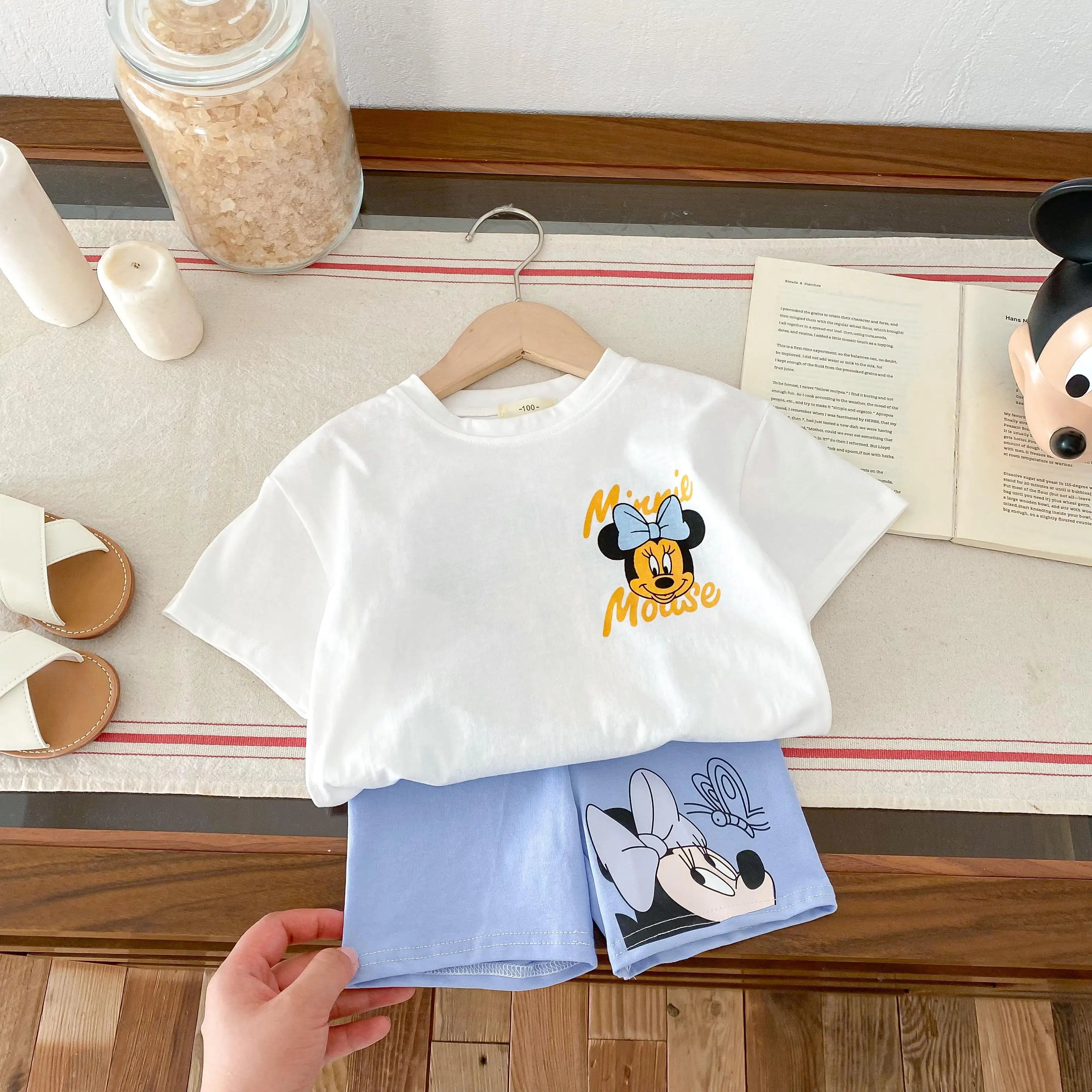 Girls Child Suits Cartoon TShirt Solid Color Shorts 2pcs Short Sleeve Tracksuits Outer Wear Kids Casual Cute Black Tees Outfit -