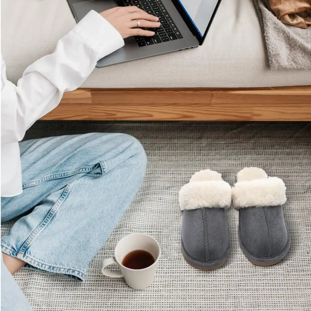Evshine Women Plush Cotton Slippers Winter Indoor Warm Soft House Slipper Comfort Memory Foam Slides Outdoor Fur Fuzzy Flat Shoe -