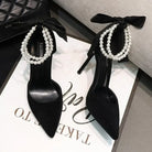 Shoes for Women 2023 Brand Spring Women's Pumps Pointed Toe Solid Flock Beads Bow Tie Buckle Shallow Mouth Novelty High Heels -