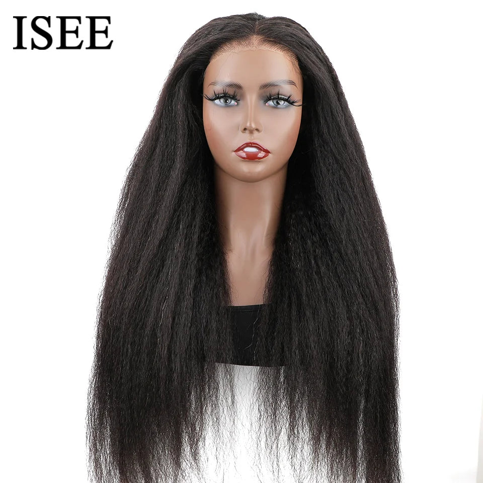 Wear Go Glueless Wigs ISEE Hair Brazilian Kinky Straight 7x5 HD 100% Glueless Preplucked Human Wigs Ready To Go Pre Cut No Glue -