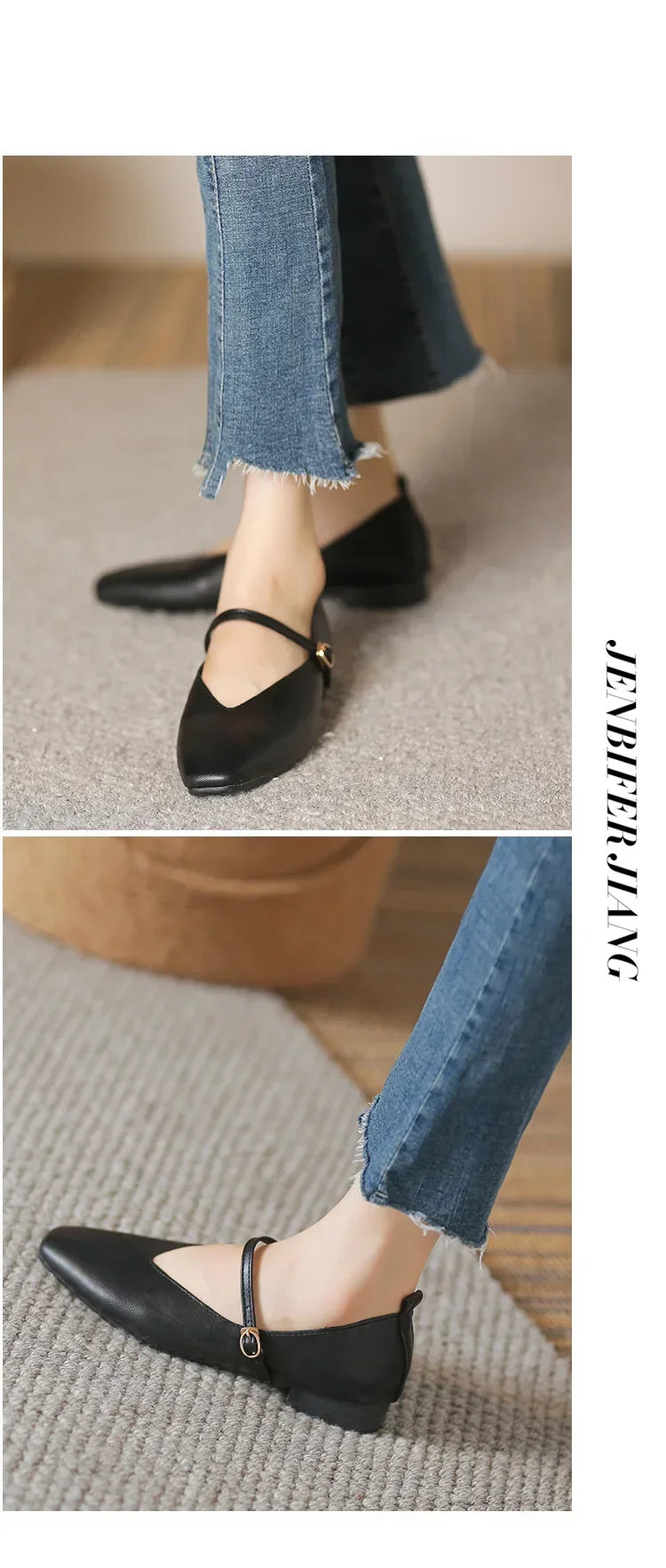Woman Spring Casual Square Toe Low Soft Soled Shoes Lolita Ballerina Red Flats Female Elegant French Retro Buckle Mary Janes -
