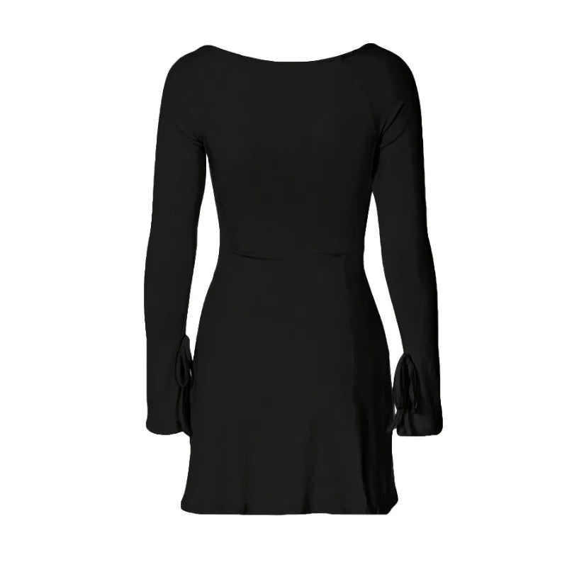 Womens Sexy Mini Dresses Long Sleeves with Lace-up Split -