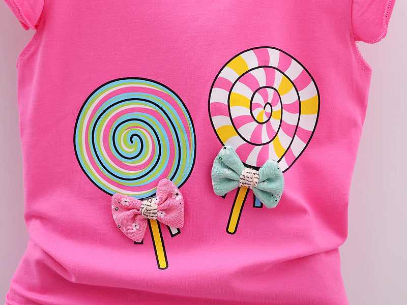 Baby Girls Clothes Sets for Kids T-shirt Tops+Short Pants Clothes Sets Toddler Girl Lollipop Printed Summer Infant Clothing Sets -