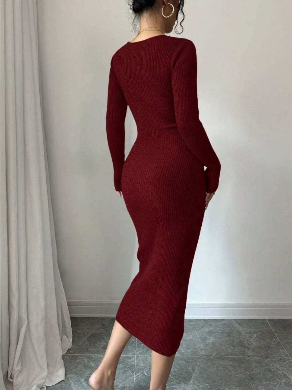 Sexy Deep V-Neck Knit Dress for Women -